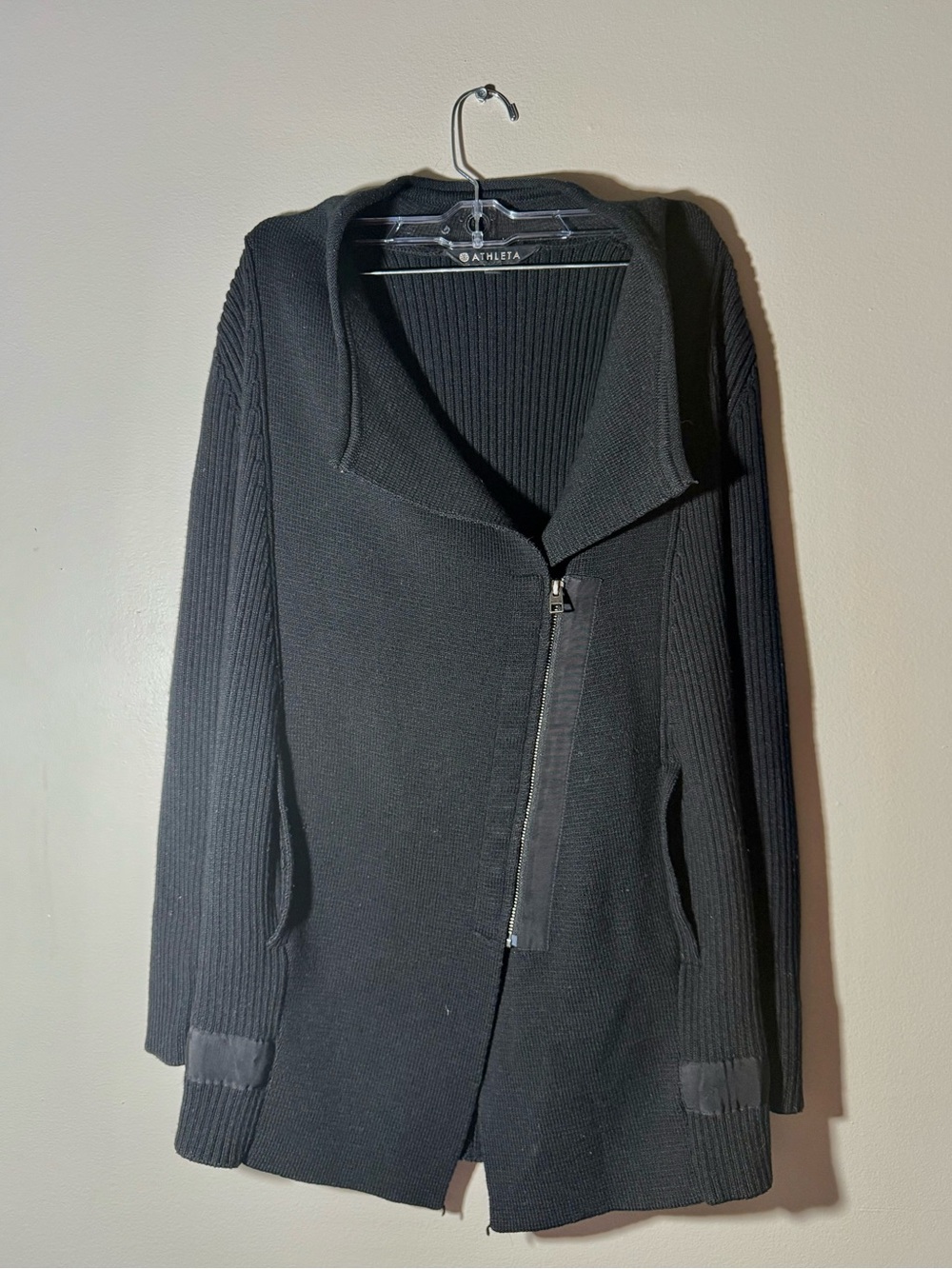 Athleta Womenβs Asymmetrical Moto Zip Ribbed Cardigan Sweater Jacket Size XS